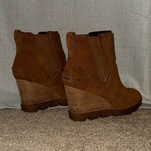 Sorel Brown Wedge Ankle Boots- Joan uptown Chelsea Wedge heeled boots
